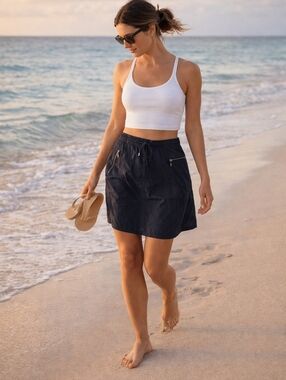 Nautica Beach Navy Nylon Skirt XL Coastal Utility Sporty Zip Pocket Y2K Gorpcore